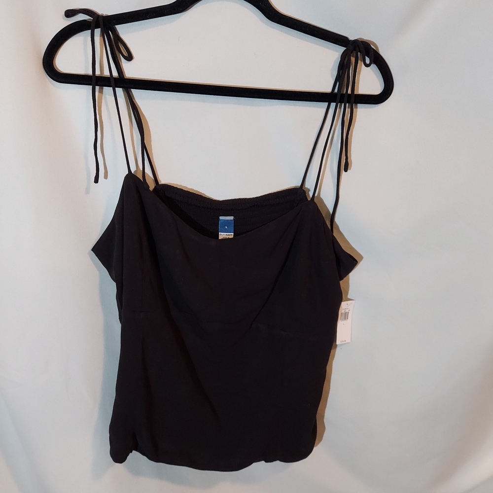 NWT Old Navy Black Tie-Shoulder Cotton Cami Top - L